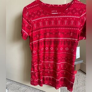 Kohl's Red Knit Top with Festive Patterns